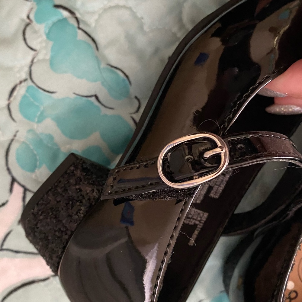 Lot little girls dress shoes size 8, 1 pair black one pair silver.